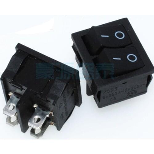 10PCS/Lot KCD5 Double Rocker Switch 4P 4Pin 2-Position Double-Latching 6A/250V ON-OFF