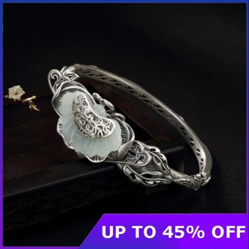 100% Real 925 Silver Leaf Jewelry Sets for Women Thai Silver Bangles Jade Butterfly Pendants Brooch Ethnic Rings Bijoux Jewelry