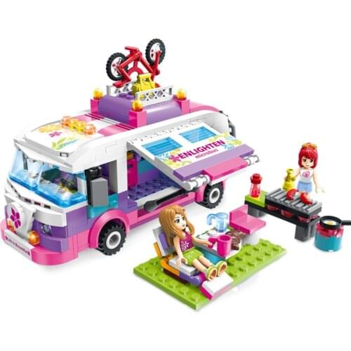 319Pcs 2004 Outing Station Wagon Fast Food Truck Assembly Model Girl Assembling Building Blocks Princess Insert Toy Gifts