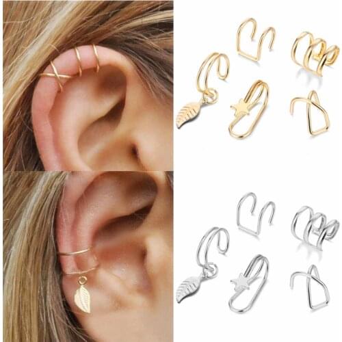5 Pcs/Set Fashion Ear Cuffs Gold Leaf Ear Cuff Clip Earrings for Women No Piercing Ear Jewelry Fake Cartilage Earrings 2020 New