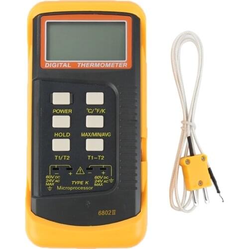 6802II 2 Channel K Type Digital Thermometer Thermocouple Sensor + Pipe Clamp