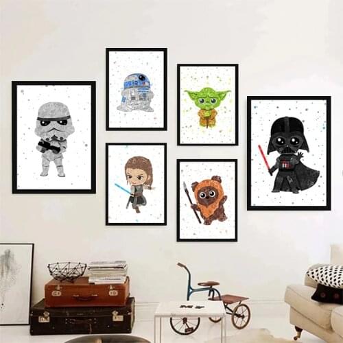 Watercolor Star Wars Art Disney Posters Cartoon Abstract Canvas Painting Print Wall Art Pictures for Kids Bedroom Home Decor