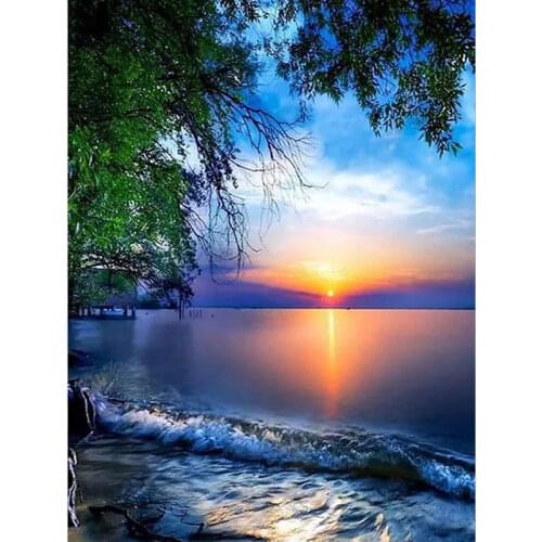 5D DIY Diamond Painting Setting sun Landscape Cross Stitch Full diamond Embroidery Mosaic Rhinestone Picture home decor Sale