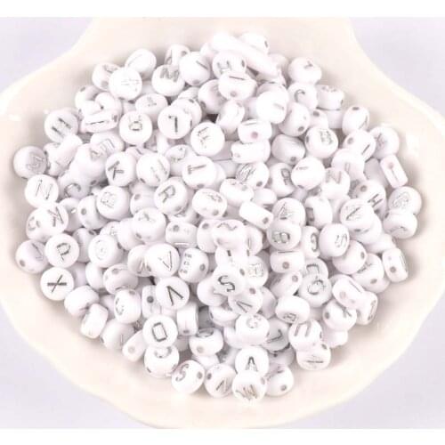 200/400PCs Mixed white and silvery Acrylic Alphabet/Letter Round Beads For Jewelry Making 7x3mm YKL0822
