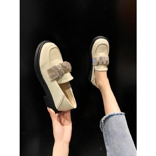 Large Size 40 Spring And Autumn New Set Foot Mary Jane Shoes England Rhinestone Platform Round Toe Womens Small Leather Shoes