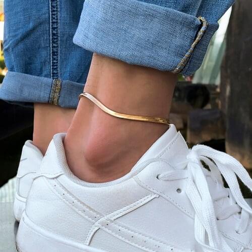 Ingemark Vintage Geometry Flat Snake Chain Ankle Anklet Bracelet Foot Charm Summer Sandals Barefoot Beach Jewelry for Women Girl