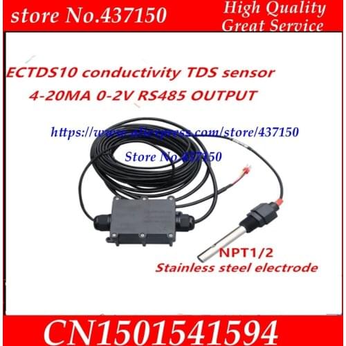 ECTDS10 conductivity 1/2 "NPT salinity TDS sensor, RS485 Modbus output salt transmitter 4-20MA 0-2V