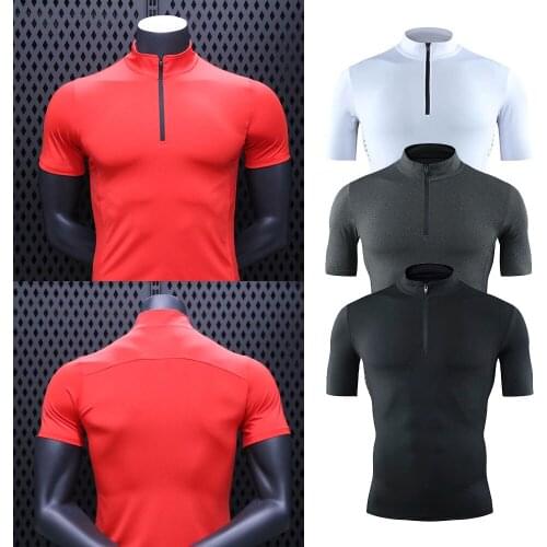 Running Stand-Up Collar Short Sleeve T Shirt for Men Fitness Sports Tights Polyester T Shirt Training Men Summer Gym Clothing