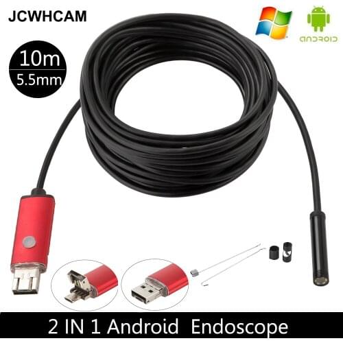JCWHCAM 2M 5M USB Endoscope Android Camera Flexible Snake Tube Inspection SmartPhone OTG Borescope Camera 6LED& Accessaries