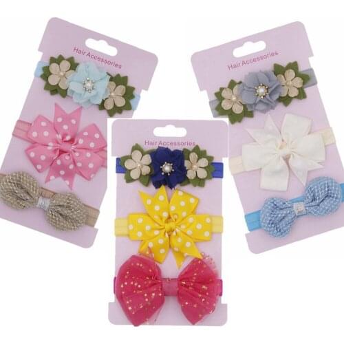 2019 Hot baby Girls Headband set Elastic Bow hairband Accessory children Bowknot Headwear kids Hair Accessories 3Pcs/lot