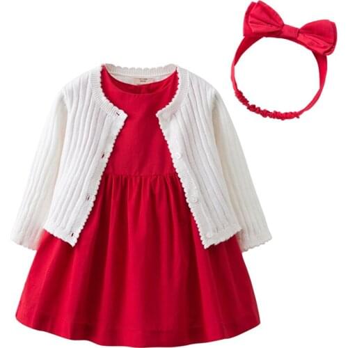 Red baby dress Briefs Headband Cardigan New Infant Girls Clothes set vestido infantil Princess 1st Birthday