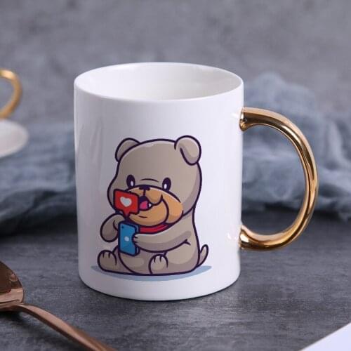 Creative Lovely little dog mug Gold handle Ceramic coffee mugs Tea Milk Beer Mug Water Cup Drinkware Gift Cup KTDW-003