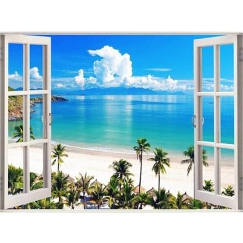 Sea Embroidery Mosaic Craft Window Landscape Diamond Painting Kits Crystal Picture Wall Paper Rhinestone Drawing Christmas Gift