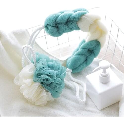 2pcs Bath Flower Bath Strip Set Bath Ball Bath Flower Wash Back Towel Scrubber Body Cleaning Mesh Shower Wash Supplies