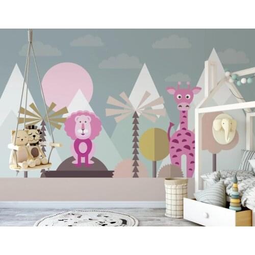 Bacal custom 3D wallpaper mural childrens room flat cartoon lion giraffe photo living room background wall decor painting mural