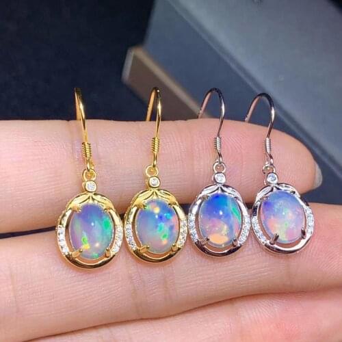Natural color opal ear studs, 925 silver fashion, beautiful colors, changing beauty
