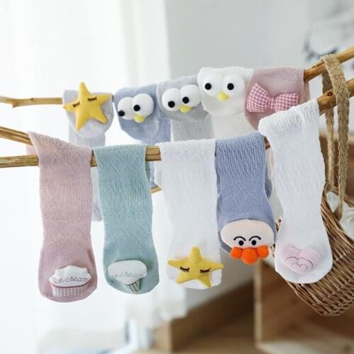 Summer new thin cotton mesh baby over knee stockings cartoon doll loose mouth newborn baby mosquito proof stockings