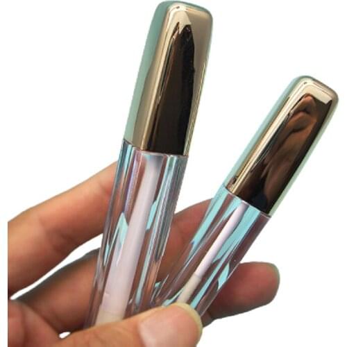 3ml Plastic Square Cosmetic Packaging Container 5ml Empty Clear Refillable Bottle Shiny Gold Lid Lip Gloss Wand Tube 50pieces