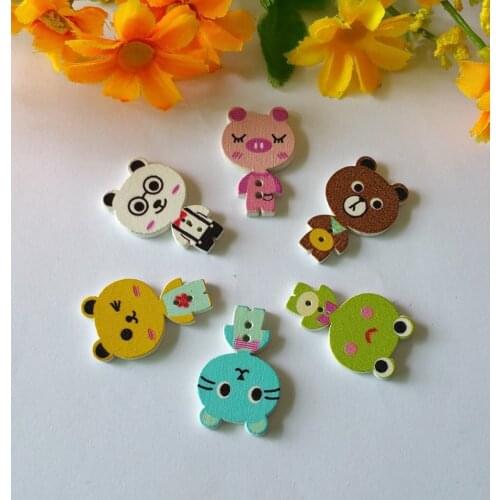 80Pcs Mixed 2 Holes Cute mix Animal Wood Sewing Buttons scrapbooking summer style 20x30mm botones de madera bottoni