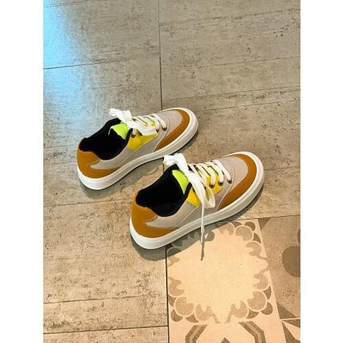 Spring and autumn new womens sports shoes Korean color matching round toe cross-lace low-top sneakers tide large size 35-40