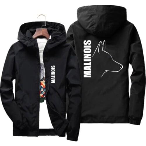 Mens Spring Autumn Silly Dog Belgian Malinois Pilot Windbreaker Thin Slim Fit Sports Zipper Hooded Jacket Coat Oversized M-7XL