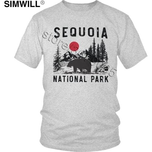 Vintage Sequoia National Park T Shirt Men Cool Short Sleeve Cotton Tee California Black Bear Souvenir T-shirt Print Graphic Top