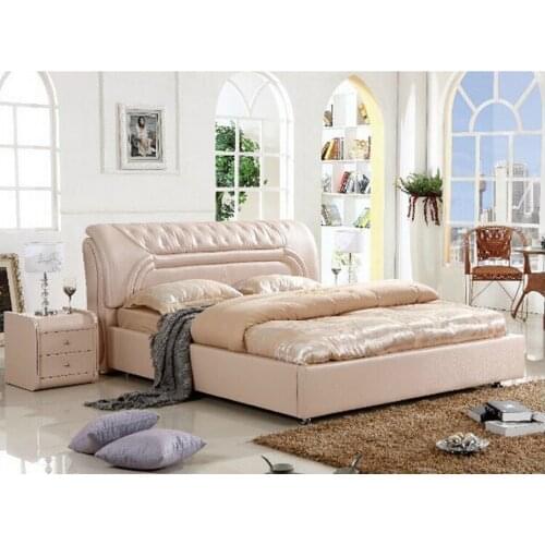 High quality factory price royal large king size Genuine leather soft bed bedroom furniture soft bed 2784
