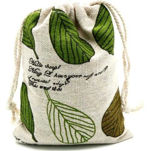 Vintage Green Leaf Linen Jewelry Gift Pouch 8x10cm 9x12cm 10x15cm 13x17cm pack of 50 Party Candy sack Makeup Packaging Bags