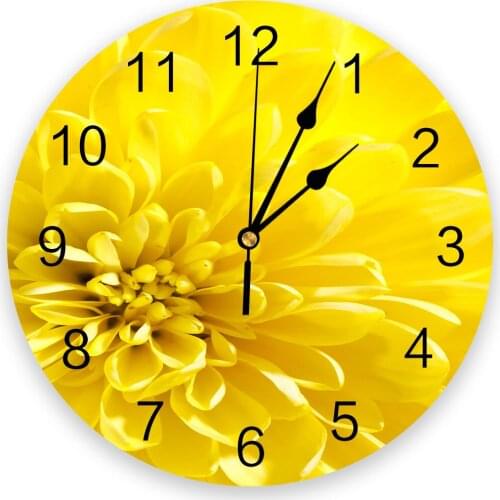 Chrysanthemum Yellow Silent Wall Clock Kitchen Living Room Bathroom Bedroom Office Decorative Hanging Clocks