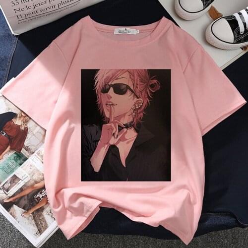 Anime Cartoon Yarichin Club Print Short Sleeve T-shirt Women Harajuku Pink Tops Japan Style Y2k Harajuku Fashion O-neck Clothing