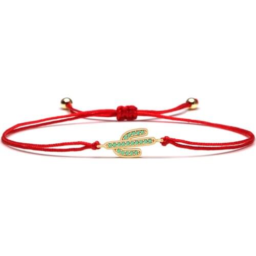 Green Cubic Zirconia Stones Cactus Charm Bracelet Women 2021 Copper CZ Red String Handmade Luck Protection Chic Jewelry Present
