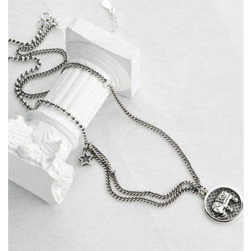 Sole Memory Elephant Smiley Cute Retro Personality 925 Sterling Silver Clavicle Chain Female Necklace SNE536