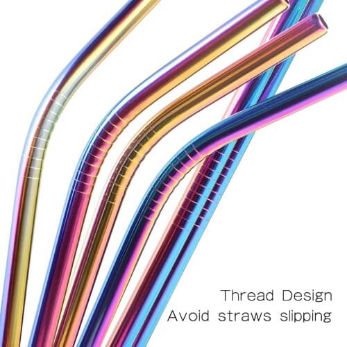 1PC Colorful 304 Stainless Steel Straws Reusable Straight Bent Metal Drinking Straw With Cleaner Brush Set Party Bar Accessories