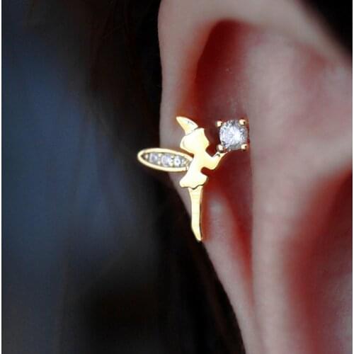 1 Pcs Fairy Angel Titanium Steel Screw Piercing Stud Tragus Earring For Women Gold Tone Tiny Mid Low Helix Earring Body Jewelry