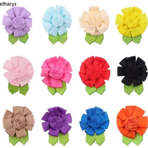10pcs/lot New Spring Satin Flower&Leaf Hair Clips Beautiful Colors Girls Hairpins Ribbon Headwear Lovely Gift Hair Accessories