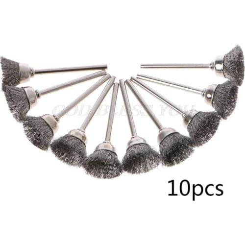 10pcs Cup Shape Steel Wire Wheel Brushes for Dremel Electric Tool Rust Cleaning Rotary Tool for The Engraver Abrasive Materials