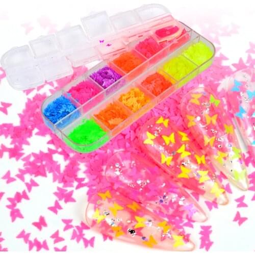 WUF 3D Butterfly Round shape Slice Nail Sequins Flakes Holographic Iridescent Glitter Nail Art Decoration Colorful Manicure