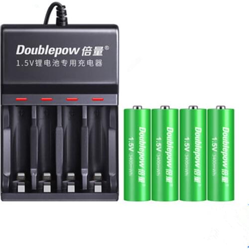 4PCS high power 2400mWh 1.5v AA rechargeable lithium battery microphone camera lithium battery +4 slot USB smart charger