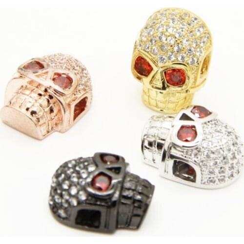 Ailatu 10 Pcs/lot Plated Micro Pave Cubic Zirconia Terror Skull Charm Beads DIY Bracelet or Necklace Jewelry