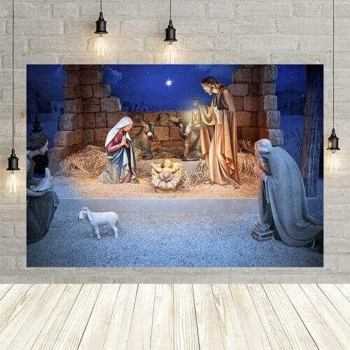 Avezano Nativity Scene Jesus Birth Photography Backdrop Christmas Sky Glitter Star Newborn Baby Portrait Background Photocall