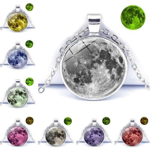 Luminous Glowing Jewelry Full Moon Necklace Pendant Glass Dome Lunar Eclipse Glow in the dark Necklace For Women Jewelry