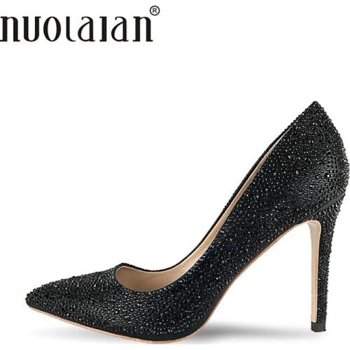 Brand Women Pumps Sesy High Heels Rhinestone Womens Shoes Pointed Toe High Heels Wedding Shoes Woman