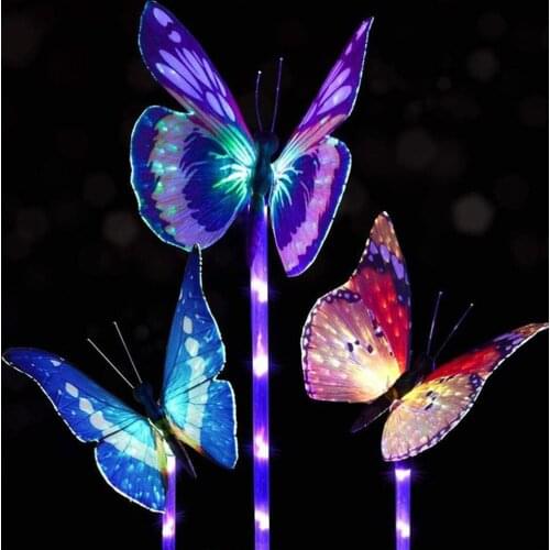 Solar-Powered Butterfly Lights RGB LED Landscape Lamp Yard Garden Lighting Colorful Fiber Optic Fairy Holiday Light Waterproof