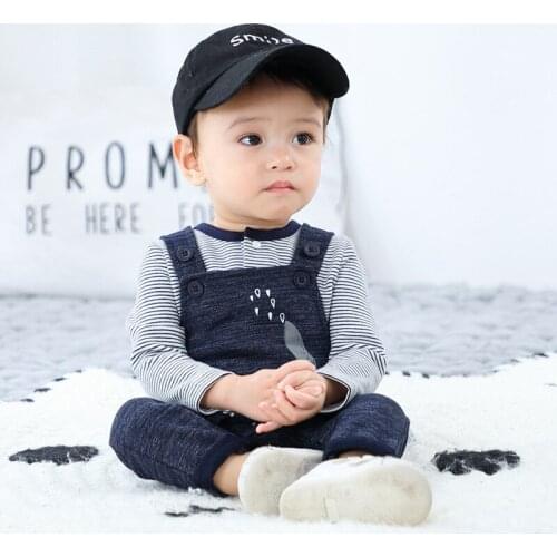 Baby Spring Autumn Stripes Long Sleeve T-shirt and Suspender Pants Two-Piece Suit 3-24 M Toddler Cotton Boy Pants