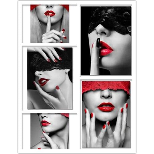 Sexy woman with veil red lips full Square Round Drill 5D DIY Diamond Painting Diamond Embroidery Diamond Mosaic Cross Stitch