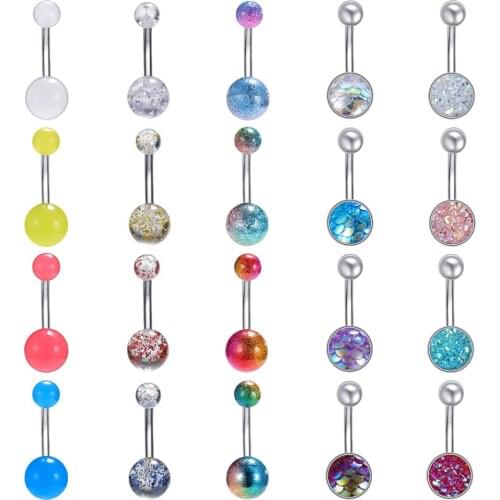 AOEDEJ 4PCS Navel Rings Belly Button Ring Piercing Stainless Steel Dangling Bar Stud Barbell Sexy for Women Body Jewelry 14G
