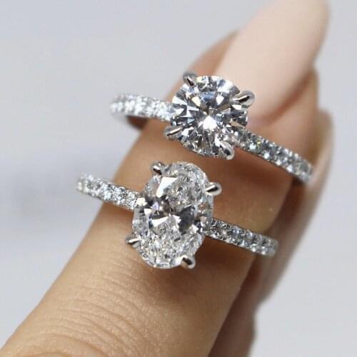 Original Solid 925 Sterling Silver Rings for Women Solitaire Round Oval Diamond Ring White topaz gemstone Jewelry gift