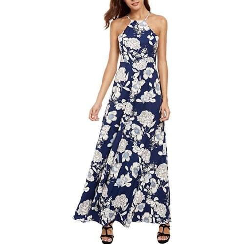 Summer Dresses Women Beach Boho Women Flower Print Halter Backless Sleeveless Maxi Slip Dress For Party платье 2021