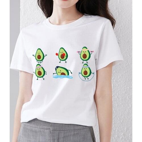 Summer Womens T-shirt Cute Harajuku Cartoon Avocado Print White T-shirt Trend O-neck Ladies Comfortable Casual Plus Size Top