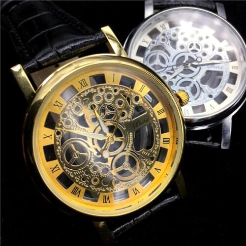 2019 Hot Sales Silver Gold Mens Hollow Watches Fashion Men Skeleton Watch Man Casual Quartz Clock Male Cheap Wristwatch Hodinky